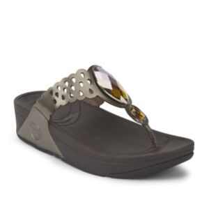 Fitflop Bronze Jewel Embellished Bijoo Thong Platform Flip Flop Sandals Size 9